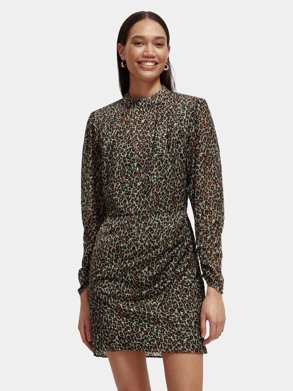 NEW Scotch & Soda Multicolor Leopard Mock Neck Long Sleeve Mini Sheath Dress 6
